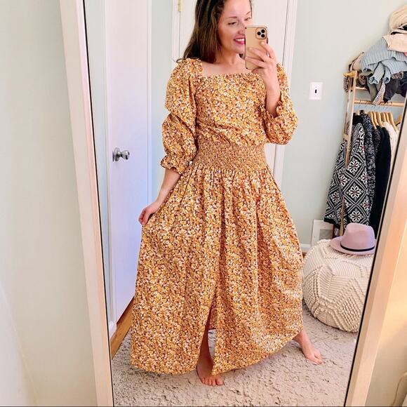 RIXO Dresses & Skirts - RIXO London Floral Dainty Ditsy Cottagecore Orange Maxi Dress Puff Sleeve M